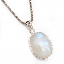 Rainbow moonstone oval silver pendant